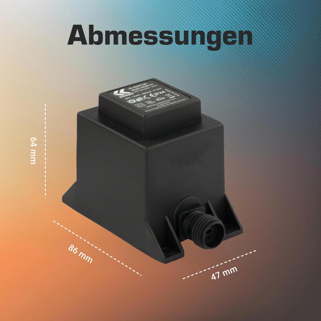 KERRY transformator 12 V 21,6 VA AC/AC, do użytku na zewnątrz, IP44, np. do oświetlenia LED i pomp, długość 1,5 m