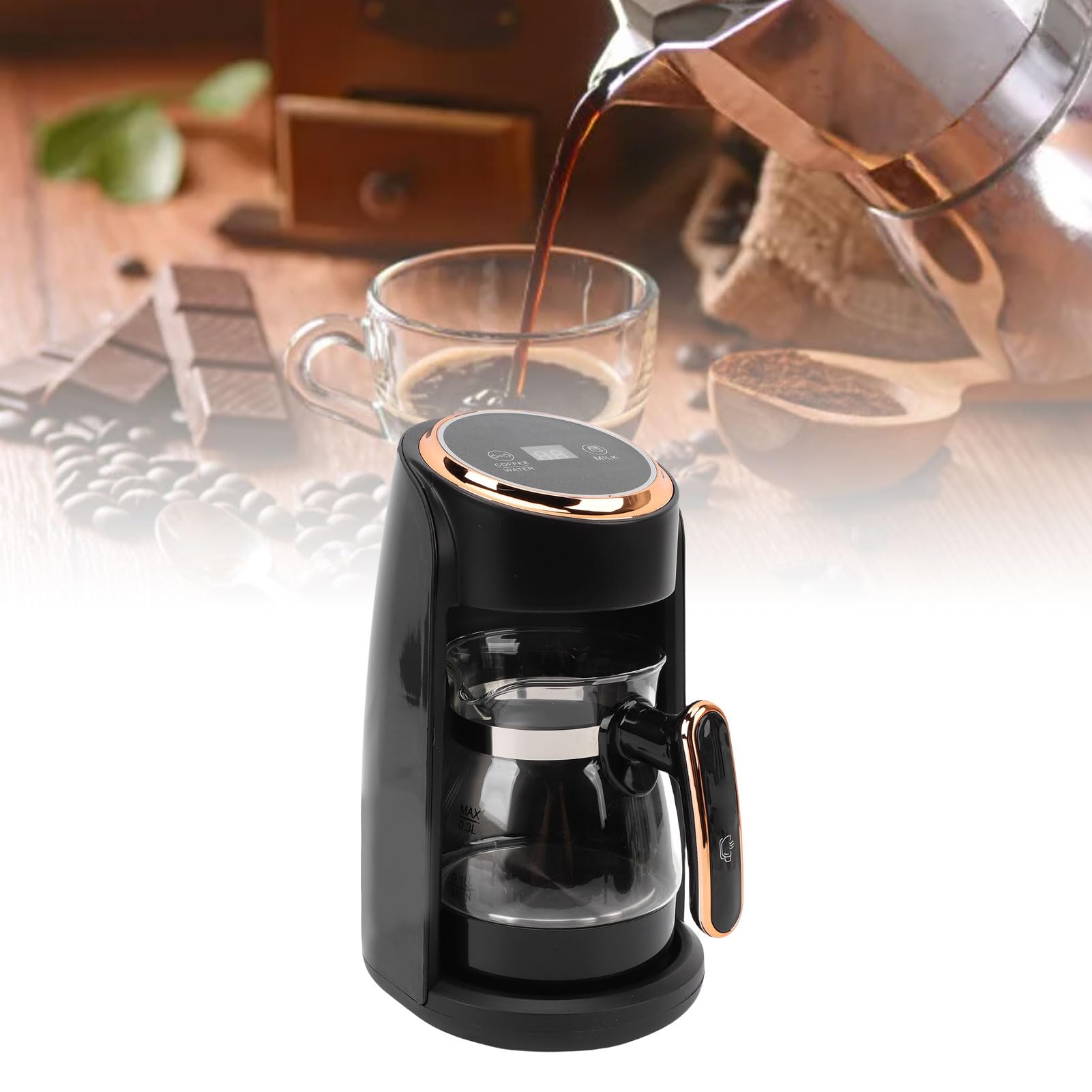 Türkische Kaffeemaschine, 600 Watt, 300 ml Fassungsvermögen, mit automatischer Abschaltfunktion, vollautomatisch, geeignet für Zuhause, Büro und Reisen.