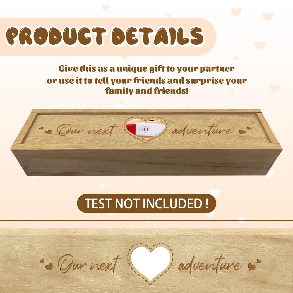 CHGCRAFT Pregnancy Test Keepsake Box Love Wooden Pregnancy Announcement Gifts Box with Raffia Ribbon Push Pull Announcement Gifts for Dad Husband, 8x2x1.2 inch - Image 3
