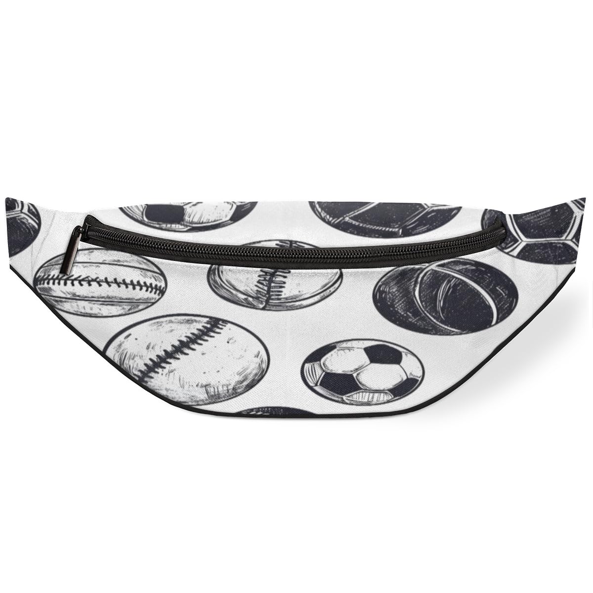 Football Basketball Volleyball Hand Drawing Fanny Pack for Women Men Waist Pack Crossbody Bag with Adjustable Belt for Travel Hiking Running Cycling Festivals