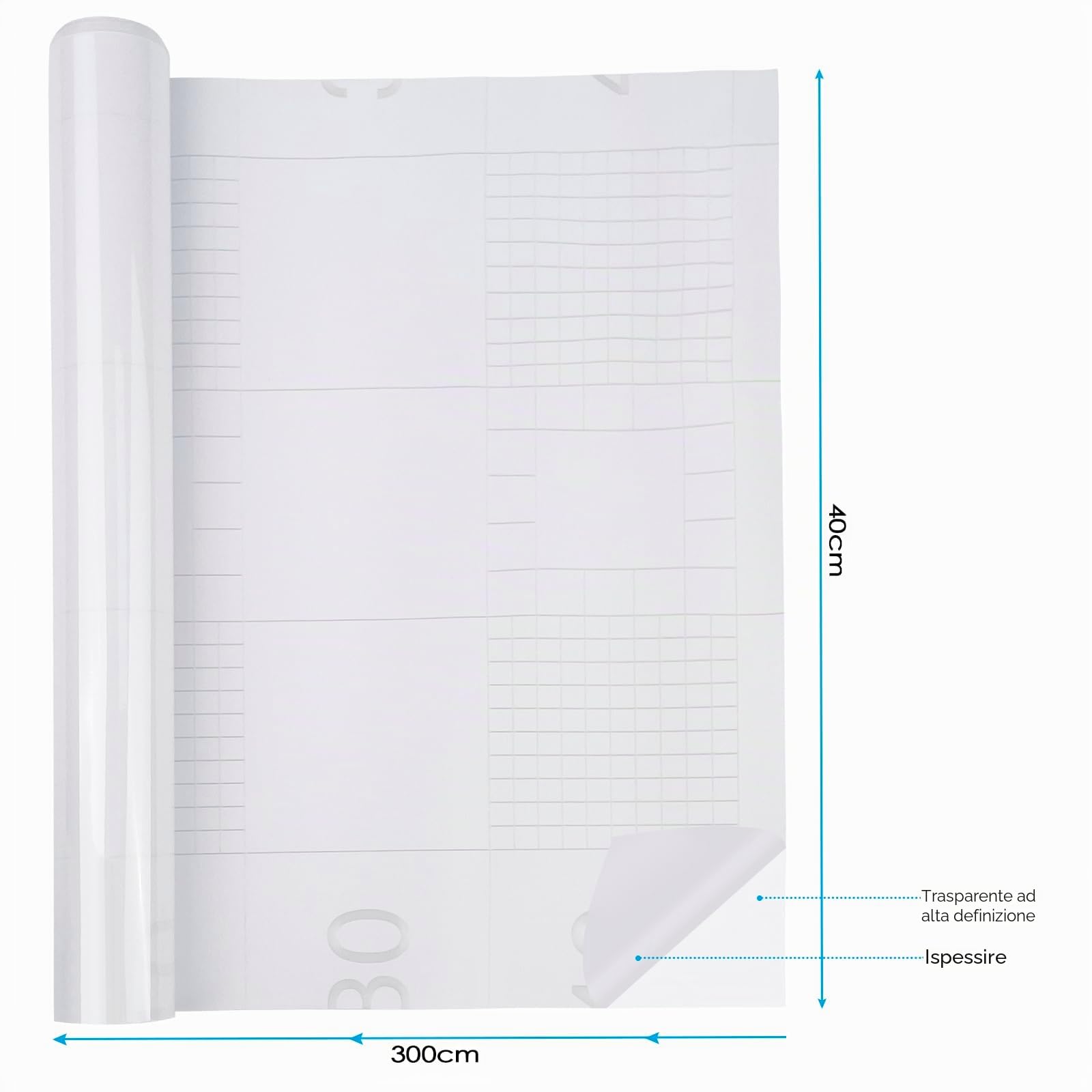 Tekenewbse 40cm×300cm Rotolo per Foderare Libri Trasparente, Pellicola Adesiva Trasparente Carta Mobili Adesiva Vetri Plastica Protettiva per Cucina Pareti Piastrelle Porte Rotolo Pellicola Adesiva