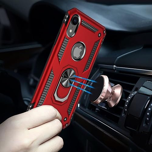 Miniatura 5 de Yiakeng Funda para iPhone XR, iPhone XR con protector de pantalla, fundas protectoras de grado militar con anillo para iPhone XR (rojo)