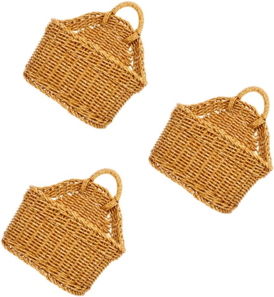 OUNONA 3pcs Hanging Basket Vegetable Storage for Kitchen Wall Mounted Rattan Fruit Basket for Organized Space for Fruits Vegetables and Seasonings for Housewarming and Holidays