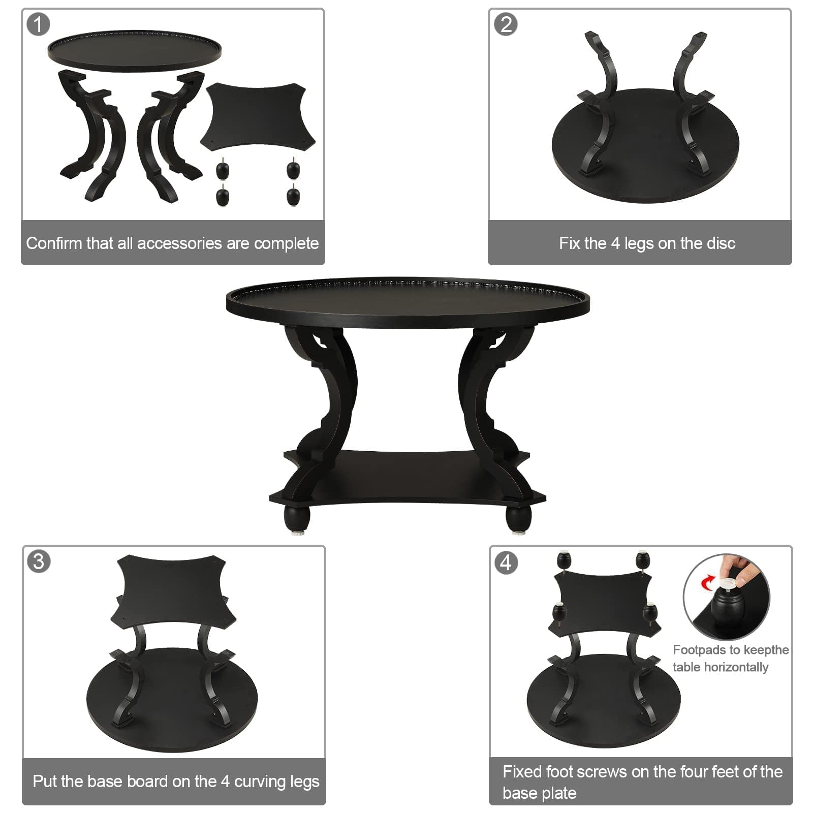Snapklik.com : Wnutrees Farmhouse Round Coffee Table, Wood Tray Top ...