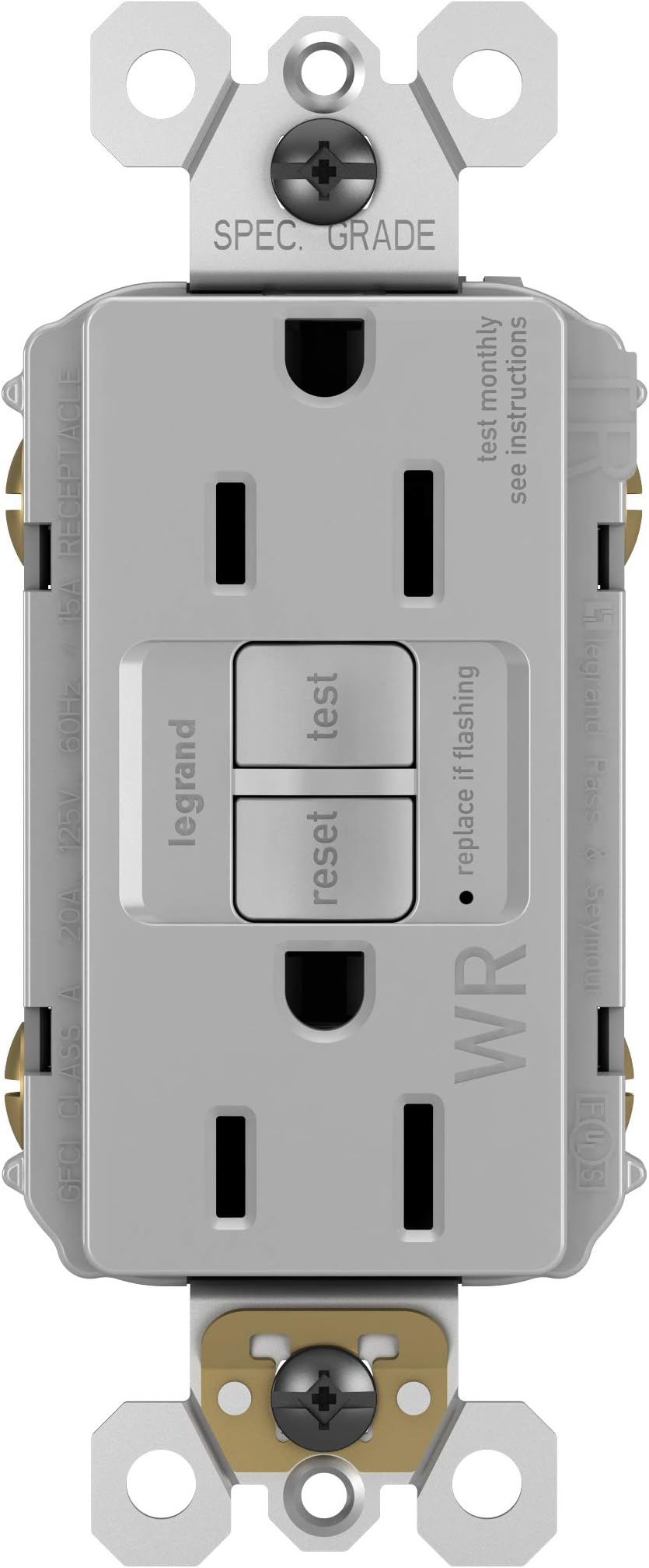 Legrand radiant 1597TRWRGRYCCD4 15 Amp Outdoor GFCI Self Test Tamper Resistant Weather Resistant Decorator Duplex Outlet, Gray (1 Count)