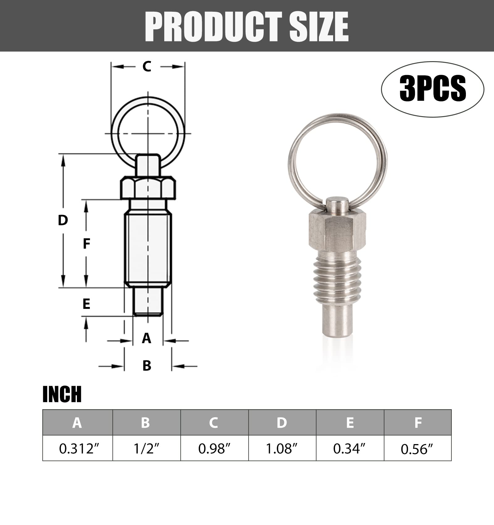 HYGMPDAS Spring Plungers - Spring Plunger with Pull Ring, 3 PCS (1/2
