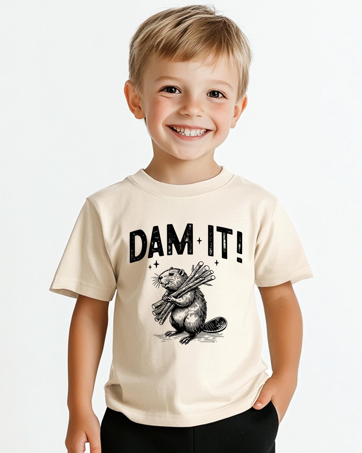 Toddler Shirts for Boys Grils Kids, Baby Boy Summer Clothes Funny Beaver Graphic Tees, 2-8T Short Sleeve T-Shirt, Dam It