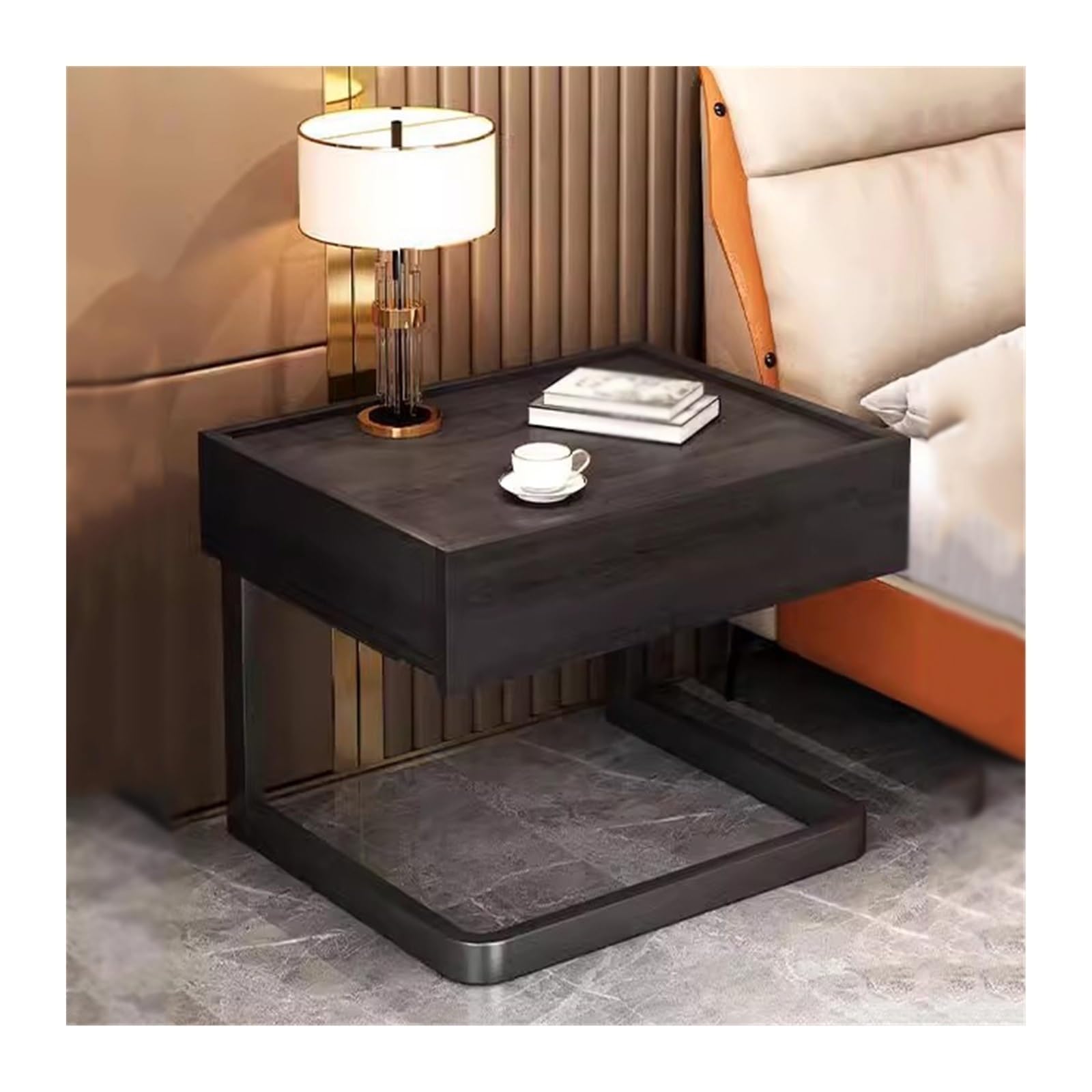 GRFIT Bedside Table Simple Small Nightstand Bedroom Frame Solid Wood Bedside Table Simple Storage Bedside Furniture Solid Color with Drawers Nightstands (Color : Black)