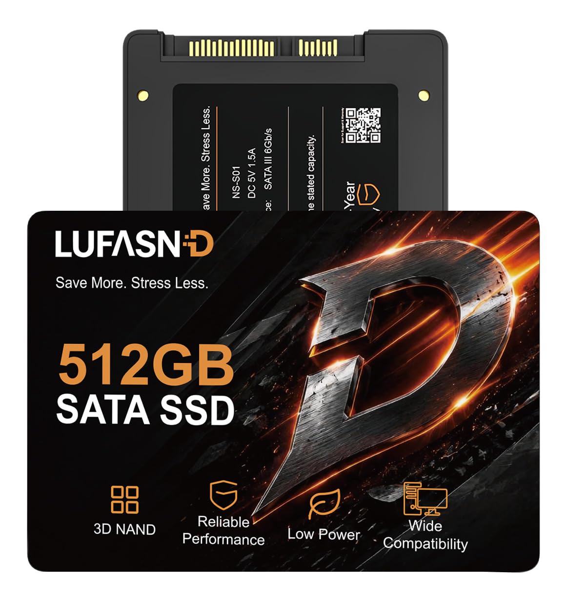 Internal 512GB SATA SSD, 2.5 Inch SSD SATA III 6Gb/s, Solid State Drive, Up to 520MB/s Read Speed, 3D NAND Flash, Compatible with Laptop & Desktop PC