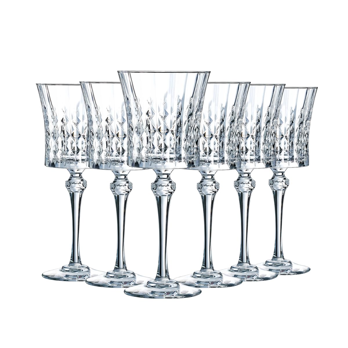 Cristal d'Arques Lady Diamond - Wine Glass 19 cl - Set of 6 - Made of Krysta Crystal Glass - Sophisticated Design - Shine, Transparency and High Resistance