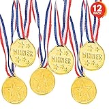 ArtCreativity Gold Prize Medal for Kids, Set of 12 Medals on Ribbon Necklaces, Olympic Style Metal...