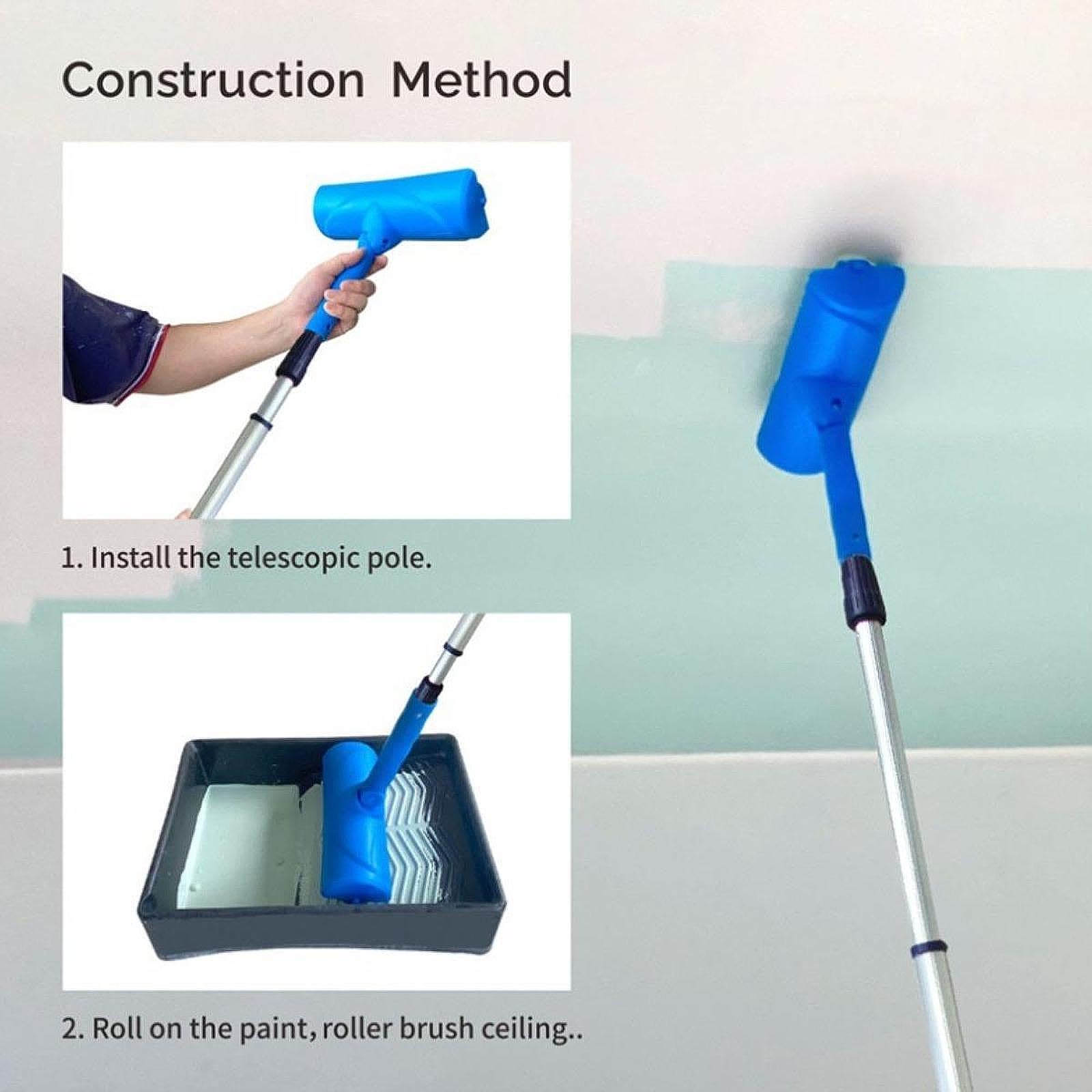 4x Rullo per Pittura a Soffitto, Strumento per Applicazione di Pittura, Facile Da Usare, Testa Regolabile, Pittura Murale Senza Gocciolamento