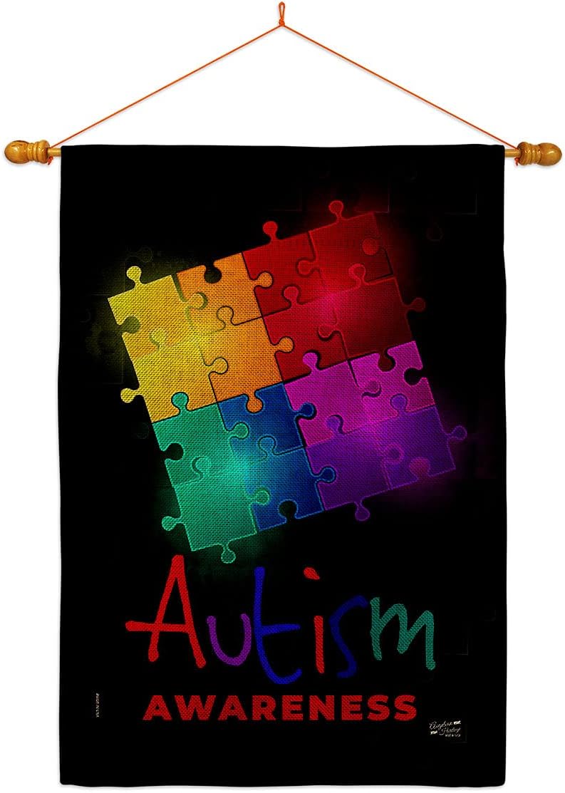 Autism Puzzle House Flag Eagle Set Support Awareness Inspirational Survivor Ribbon Prevention Cancer Breast BLM Small Decorative Gift Yard Banner Made In USA 28 X 40