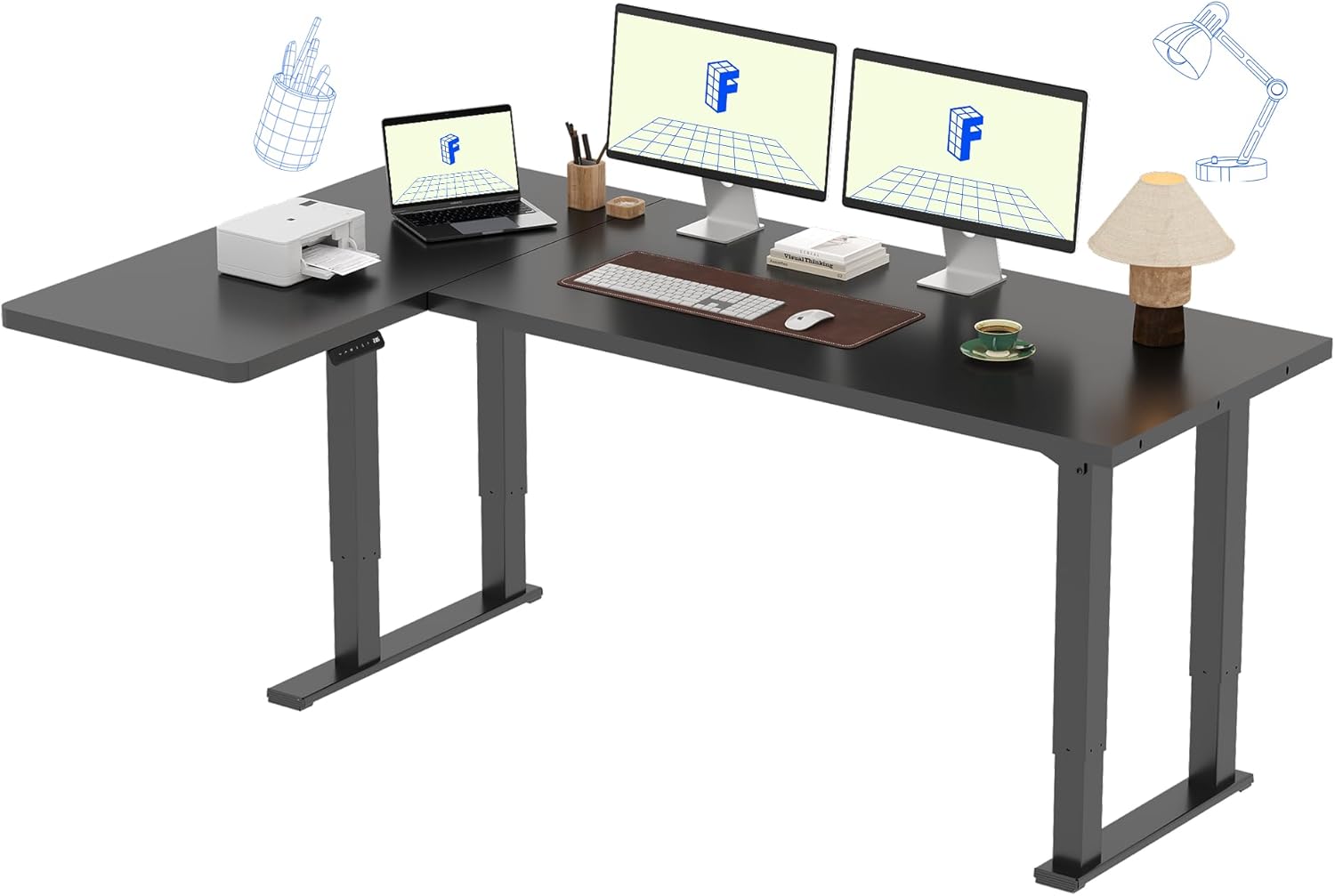 FLEXISPOT 4-Leg L-Shaped Standing Desk, 71 x 43 Inches Electric Height Adjustable Desk with Memory Controller, 220lb Load Capacity, Reversible L/R Corner Desk for Home Office, Gaming & Study