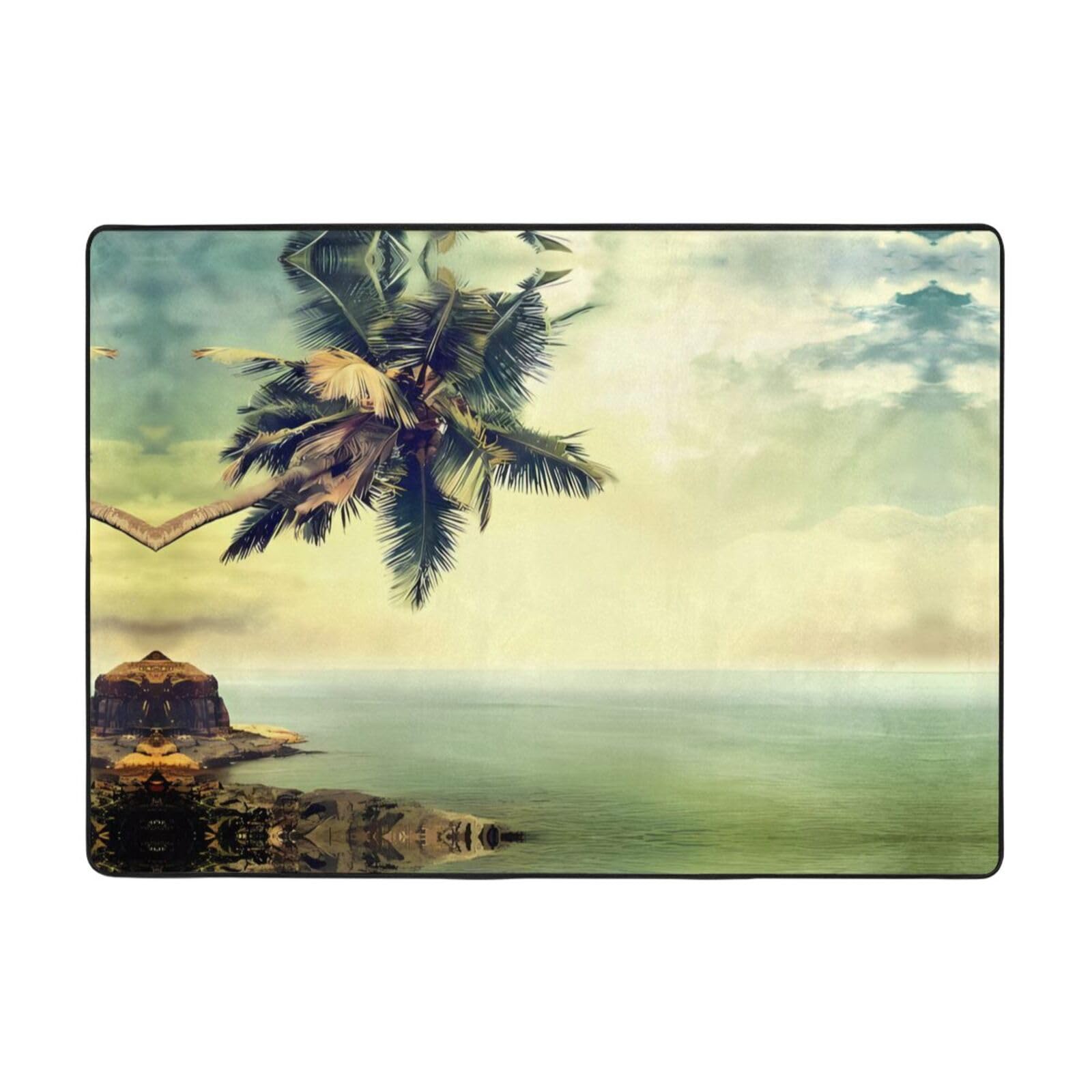 Tapis de sol antidérapant en peluche avec imprimé palmier et rivage rocheux 203,2 x 147,3 cm – Confort bien conçu pour votre oasis d'intérieur