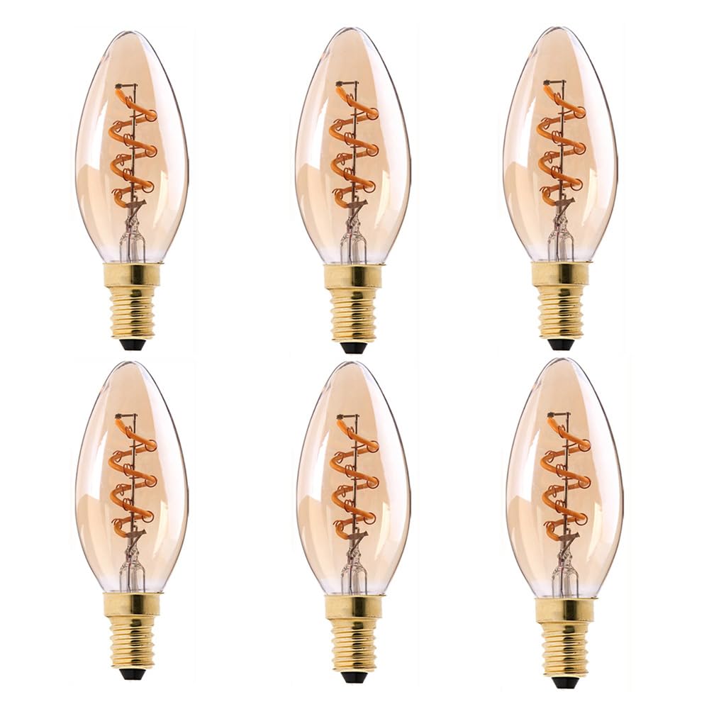 6 Pièces 3W E14 220V LED Ampoule À Filament Lampe Bougie Vintage Flamme Brune Simulation De Feu Naturel Lumière Vacillante Bar Pub Décoration Maison