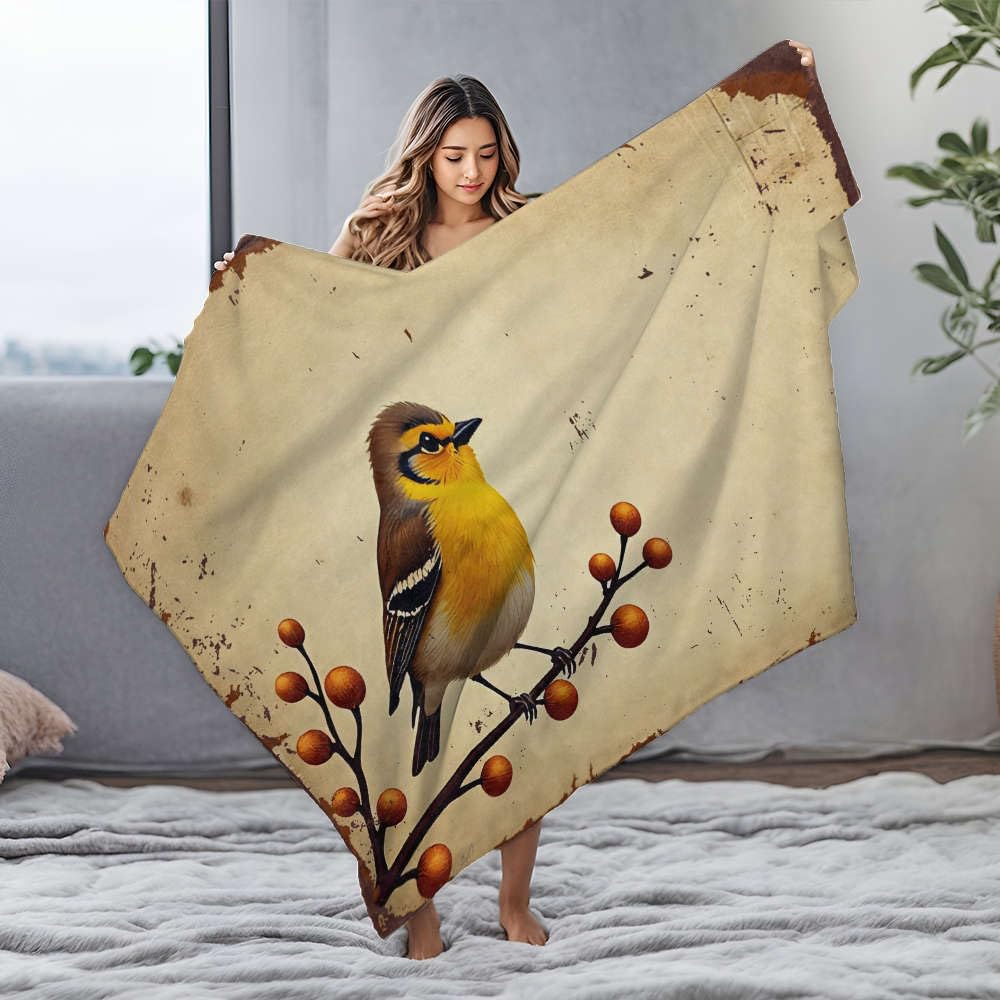 Couverture en flanelle oiseau coloré grand plaid imprimé nature