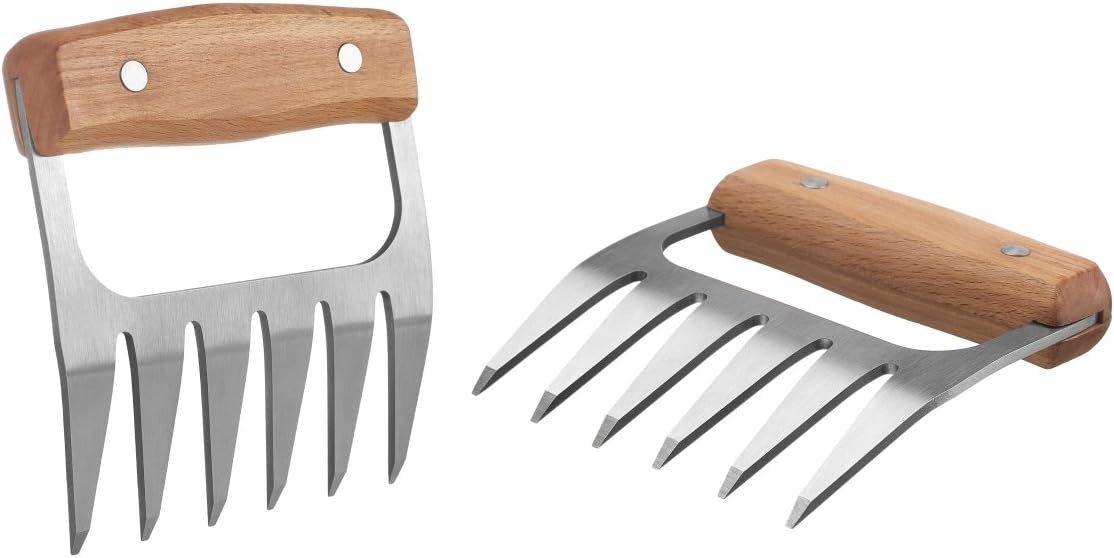 Premium stainless steel meat claws, set of 2, stainless steel with wooden handle, BBQ forks, meat fork, grill utensils