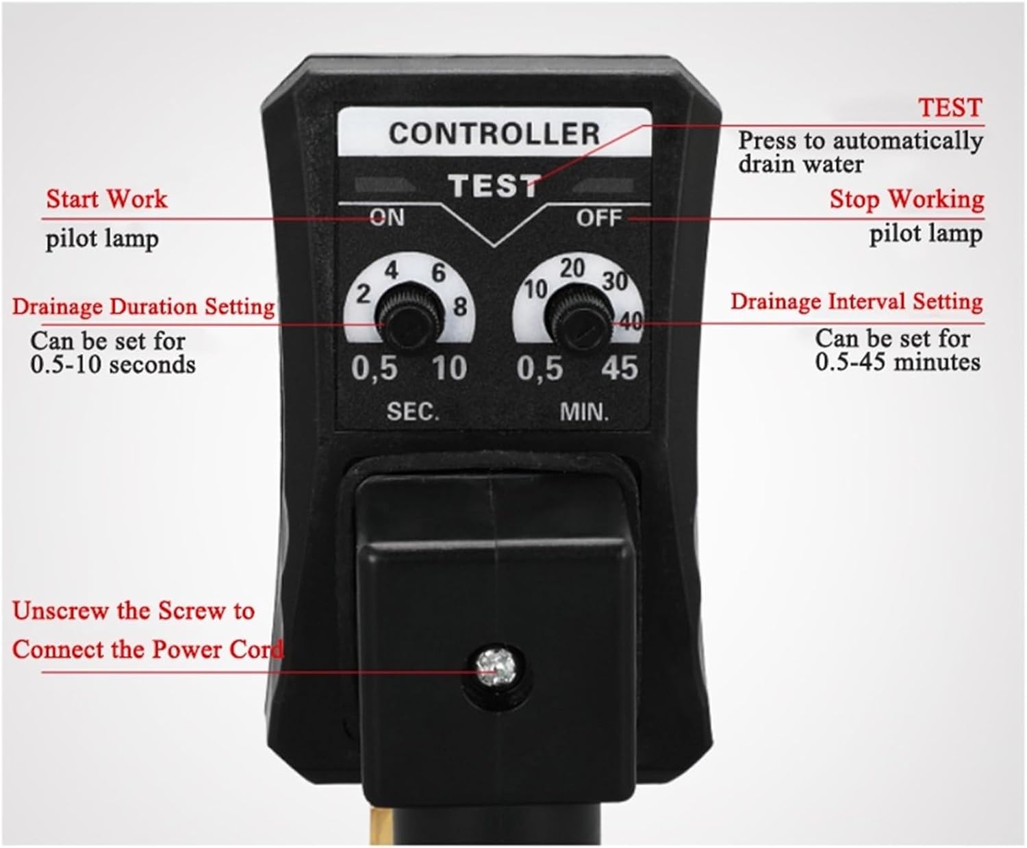 AC 220V 1/2 Inch Electronic Drain Valve Electric Timer Auto Water Valve Solenoid Valve for Air Compressor Condensate(One-piece Type)