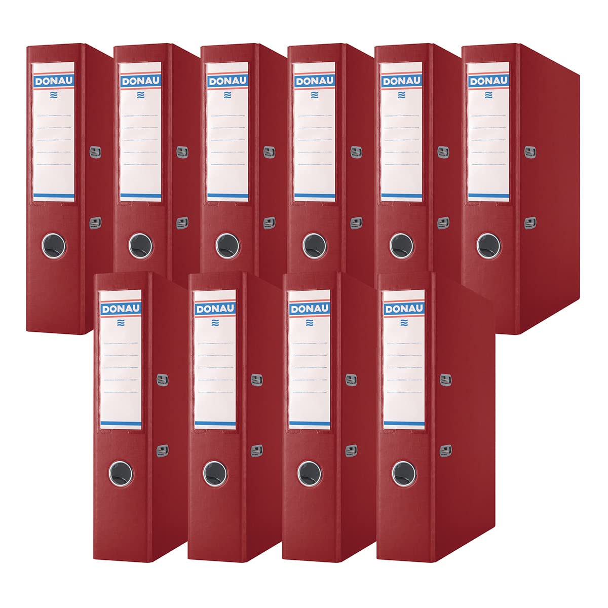 Donau Binder Lever Arch File/Folder Wide/Pack of 10 / DIN A4 / 7,5 cm / 10 Pieces/Burgundy/Plastic Cover PP/Cardboard Paper