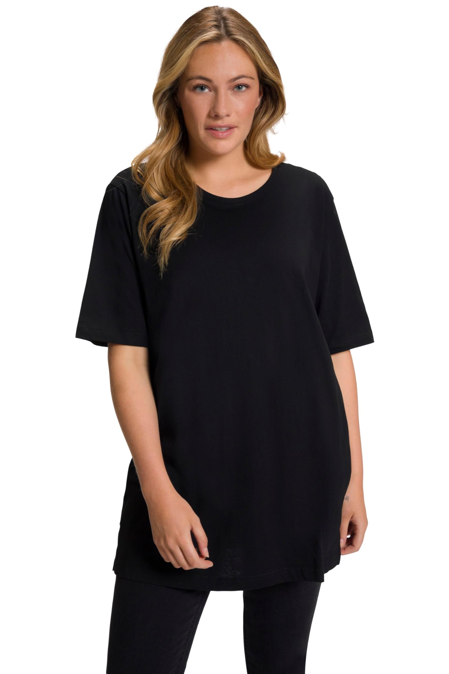 Ulla Popken Womenswear Plus Size Curvy Oversize Basic Short Sleeve Tee Black 46+ 486910 10-46+