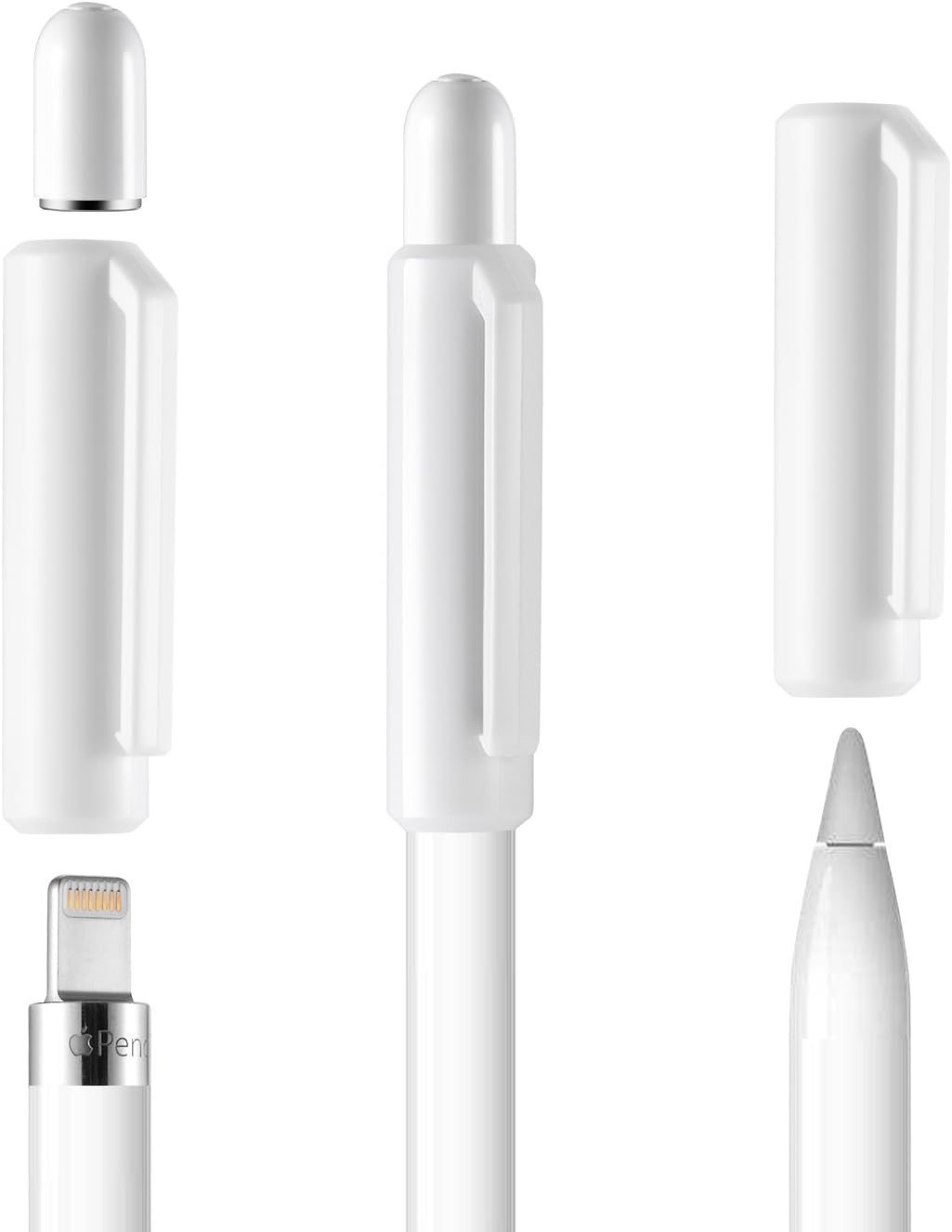 Cap for Apple Pencil, Multi-Functional Apple Pencil Cap Holder with Tip Protection, Built-in Clip for Apple ipad Pro Pencil (white)