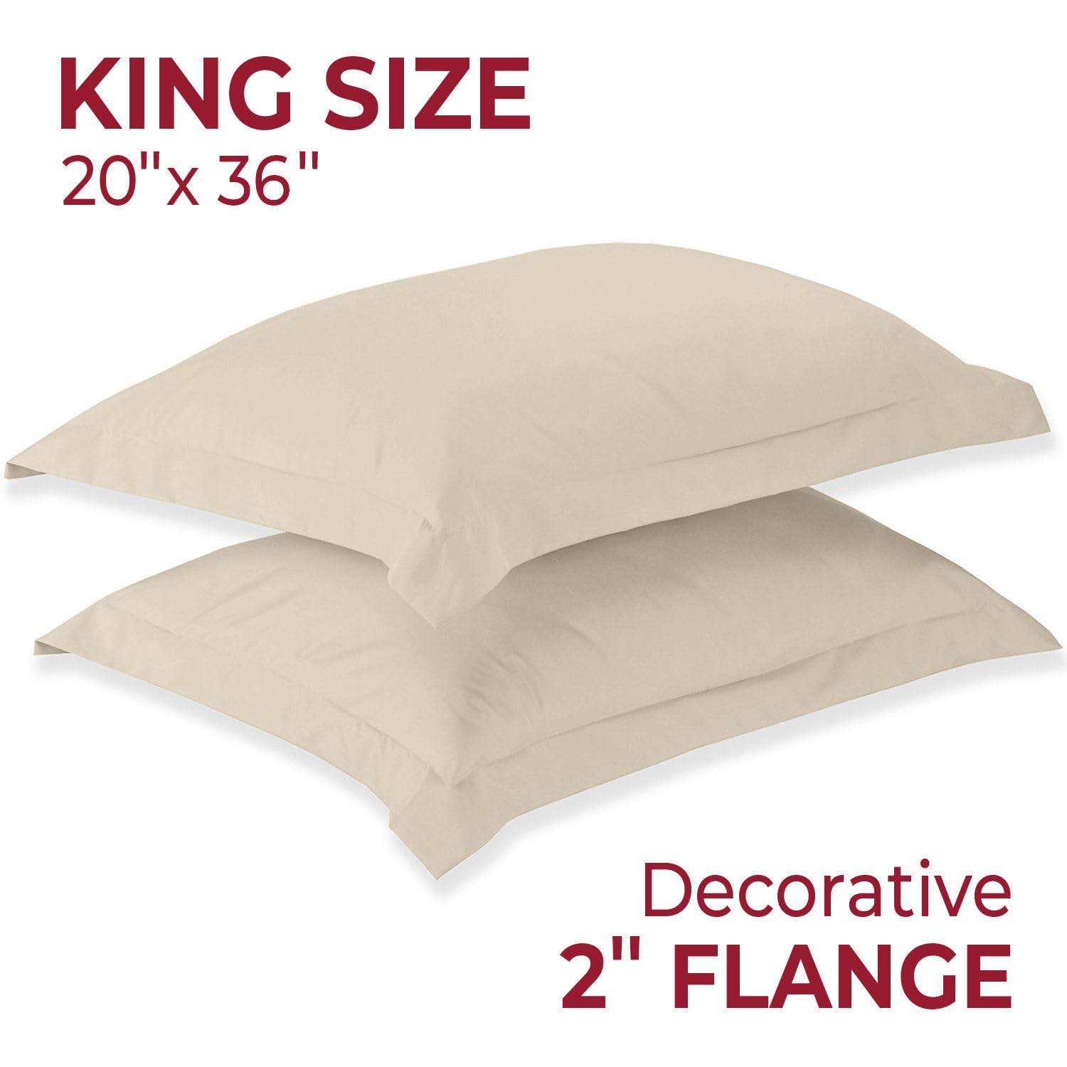 Mellanni King Pillow Shams Set (2-Pack) | 20x36", Beige, Ultra-Soft Double Brushed Microfiber
