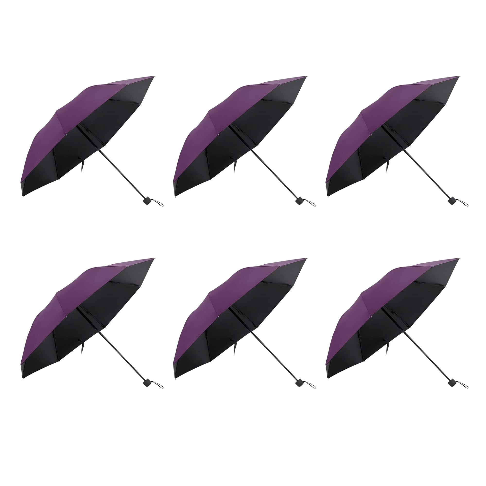 Kuber Industries Pack of 6 | 3 Fold Manual Umbrella | With Polyester Canopy, Sturdy Steel Shaft & Wrist Straps | Easy to Hold & Carry | Umbrella for Women, Men & Kids |Purple