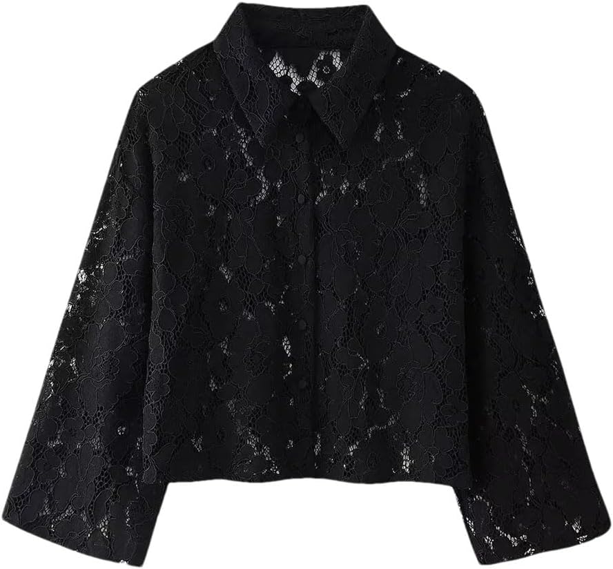 Women's Lace Embroidery Single Breasted Short Shirt