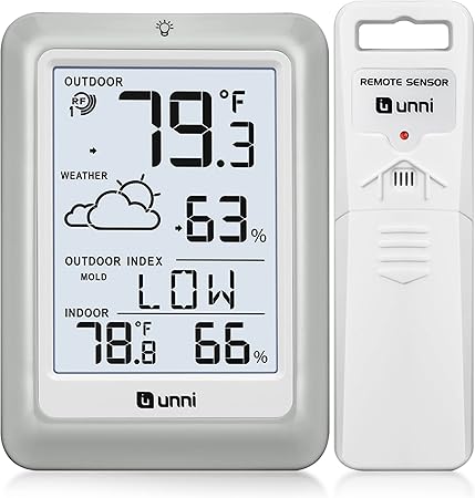 Indoor Outdoor Thermometer Hygrometer Wireless Weather Station, Temperature Humidity Monitor Battery Powered Inside Outside Thermometers with 330ft Range Remote Sensor and Backlight Display