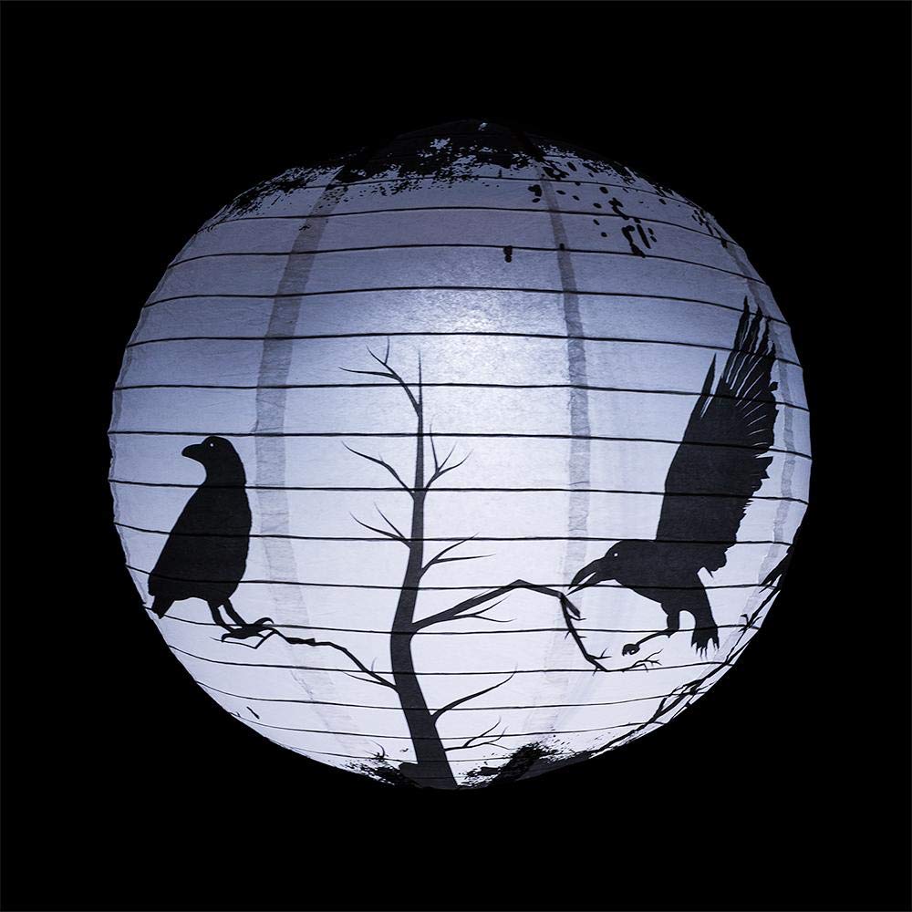 Quasimoon PaperLanternStore.com 14 Inch Halloween Crows Scary Black Birds Paper Lantern, Hanging Decoration