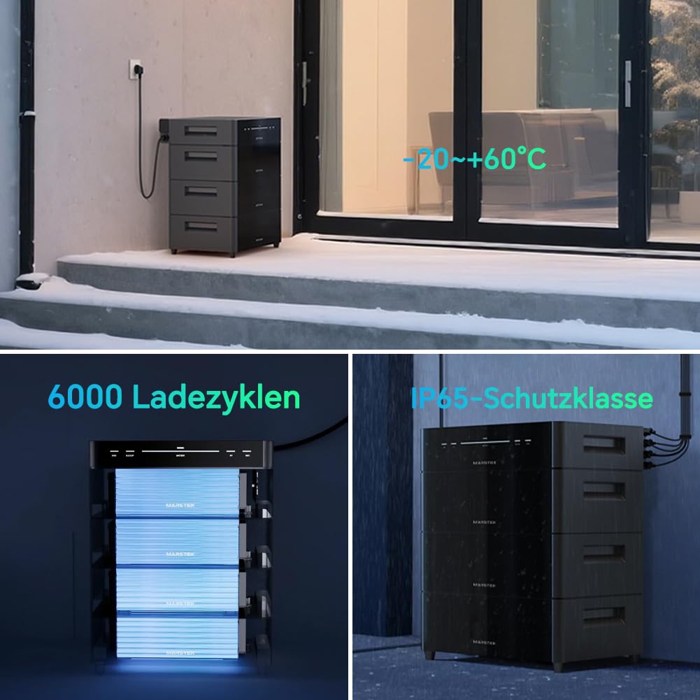 Marstek Venus D 5120 Wh Impianto solare da balcone con batteria espandibile e micro-inverter – 4 MPPT, Ingresso FV da 4 kW e uscita da 2,2 kW, Espandibile fino a 15,36 kWh, 6000 cicli, IP65, Plug&Play