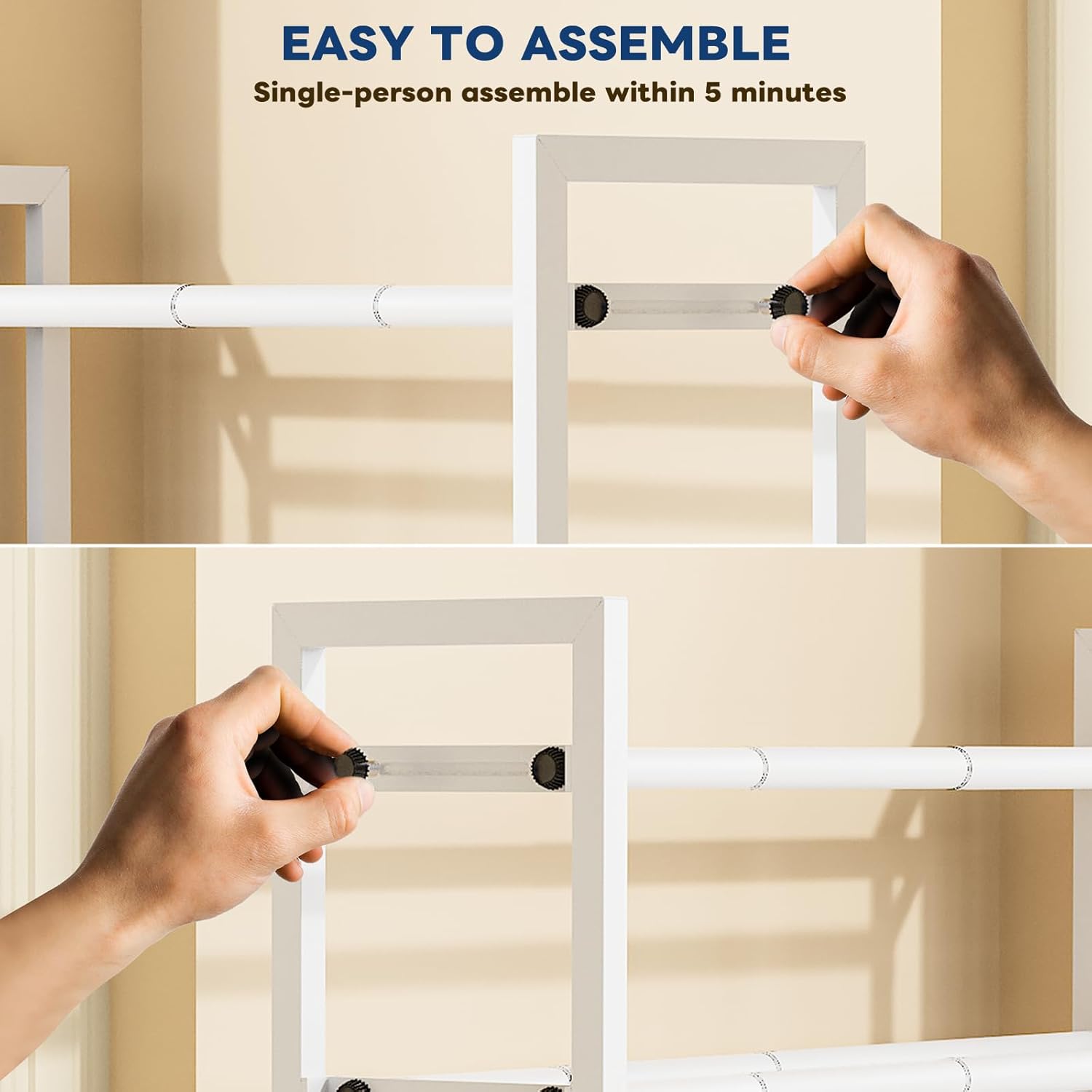 Mavivegue 3-Tier 19"-43.3" Adjustable Shoe Rack for Closet,Expandable Shoe Rack, Hall Entryway,Front Door,Garage, Sturdy Steel Space-Saving Rack, White​