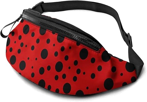 Dujiea Riñonera con agujero para auriculares, bolsillo ajustable, bolsa de cadera para mujeres, hombres y niños, Lunares Mariquita
