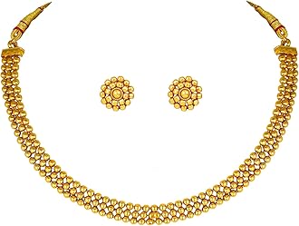 Jewellery for Less Traditional Ethnic One Gram Gold Plated Beaded Necklace Set with Earring for Women and Girls