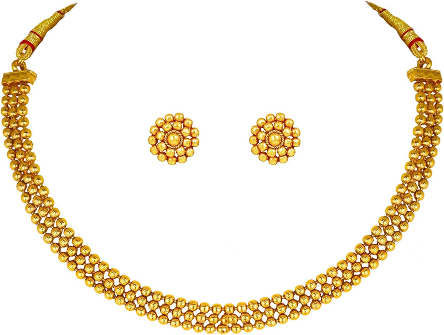 Jewellery for Less Traditional Ethnic One Gram Gold Plated Beaded Necklace Set with Earring for Women and Girls