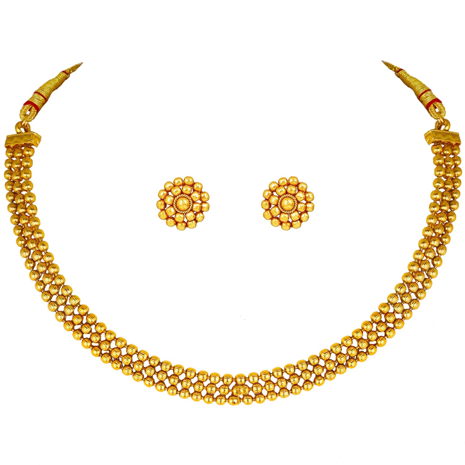 JFL - Jewellery for Less Traditional Ethnic One Gram Gold Plated Beaded Necklace Set with Earring for Women and Girls