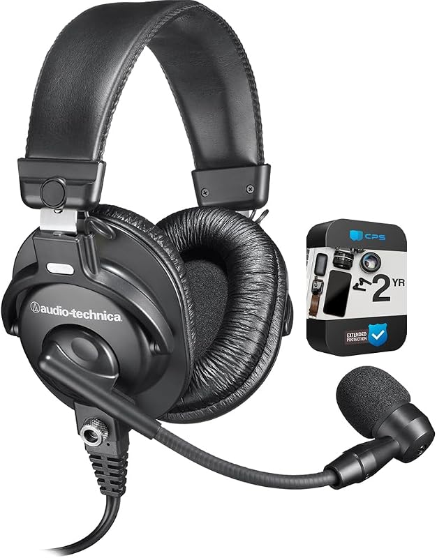 Audio-Technica BPHS1 Broadcast Stereo Headset with Dynamic Cardioid Boom Mic Bundle with 2 YR CPS Enhanced Protection Pack | Broadcast Closed-Back Circumaural Headset with High-Output Dynamic Cardioid Boom Mic, Swiveling Gooseneck, 3.3m Cable