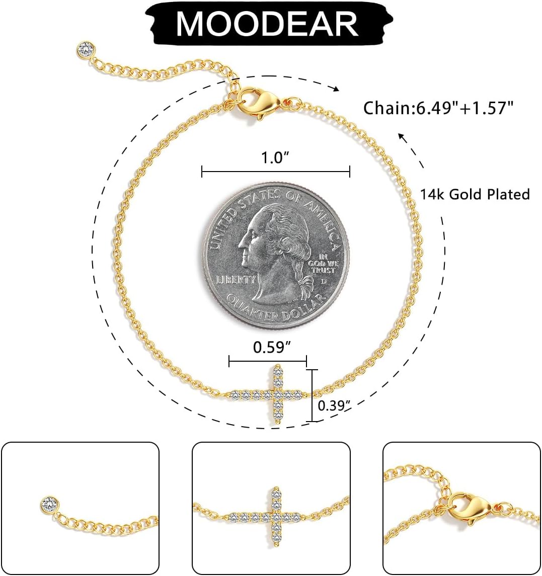 Moodear Valentines Day Gifts for Her, Dainty 925 Sterling Silver/14k Gold Plated CZ Cross Bracelet Layered Snake Pearl Chain Knot Bracelets for Women Trendy Religious Christian Jewelry - Image 6