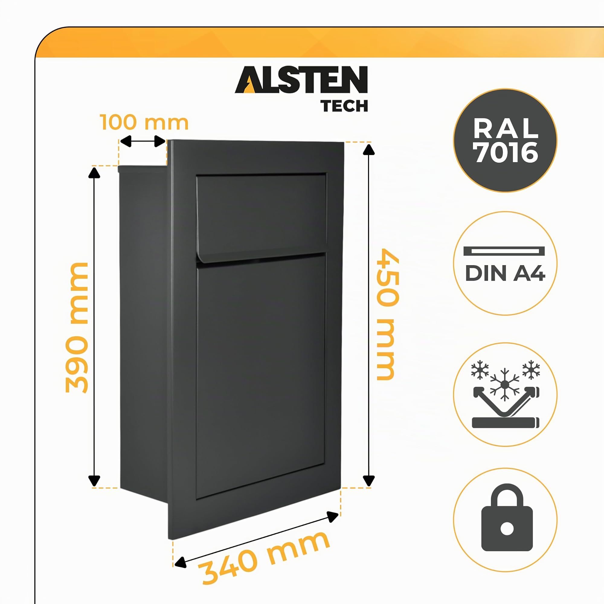 Unterputz Briefkasten Einbaubriefkasten RAL7016 Anthrazit flächenbündig