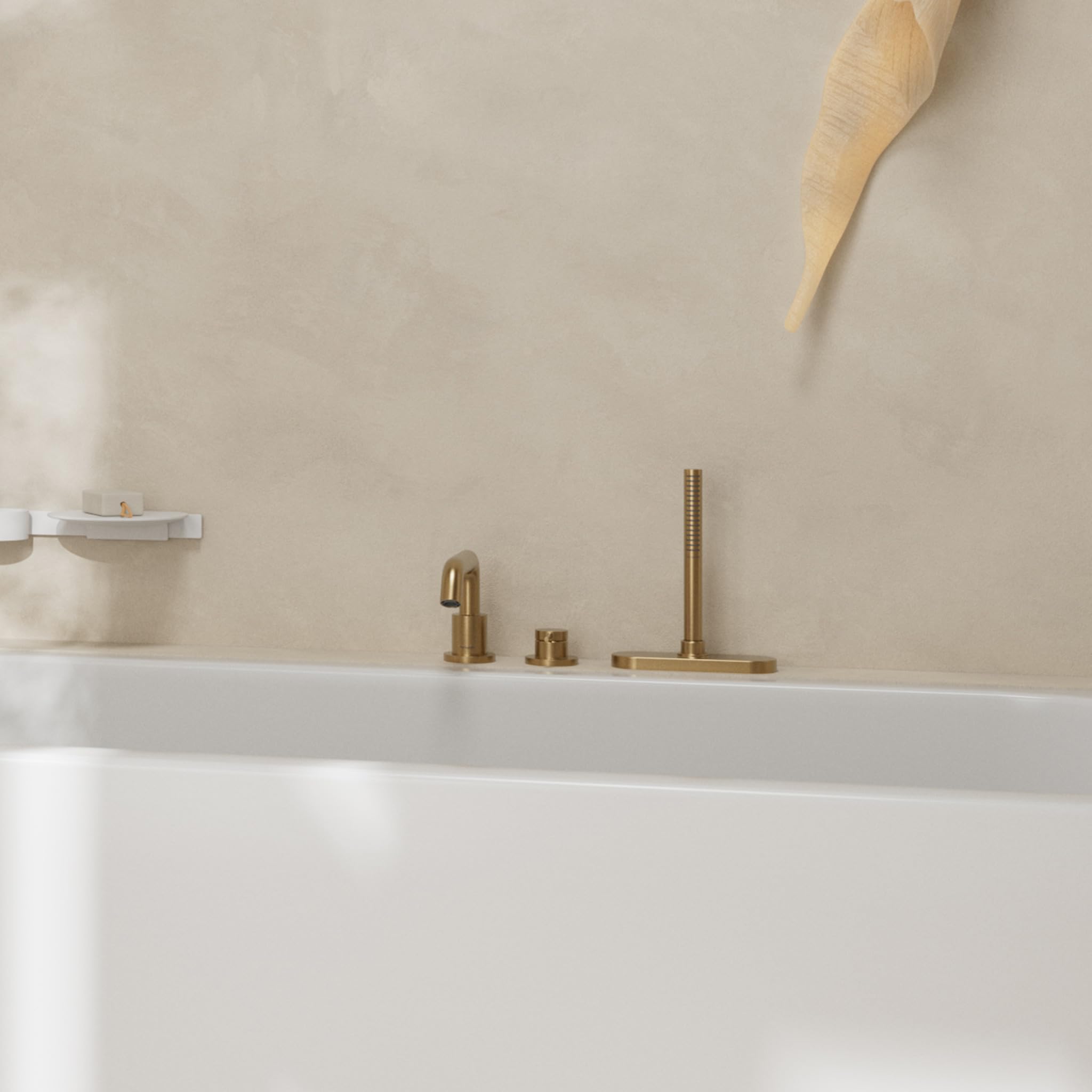 hansgrohe Tecturis S - 3-Loch Badewannenarmatur Wannenrand für 2 Verbraucher, Wannenrandarmatur mit Handbrause, Duschschlauch, Brausehalter und Schlauchbox (sBox), Brushed Bronze