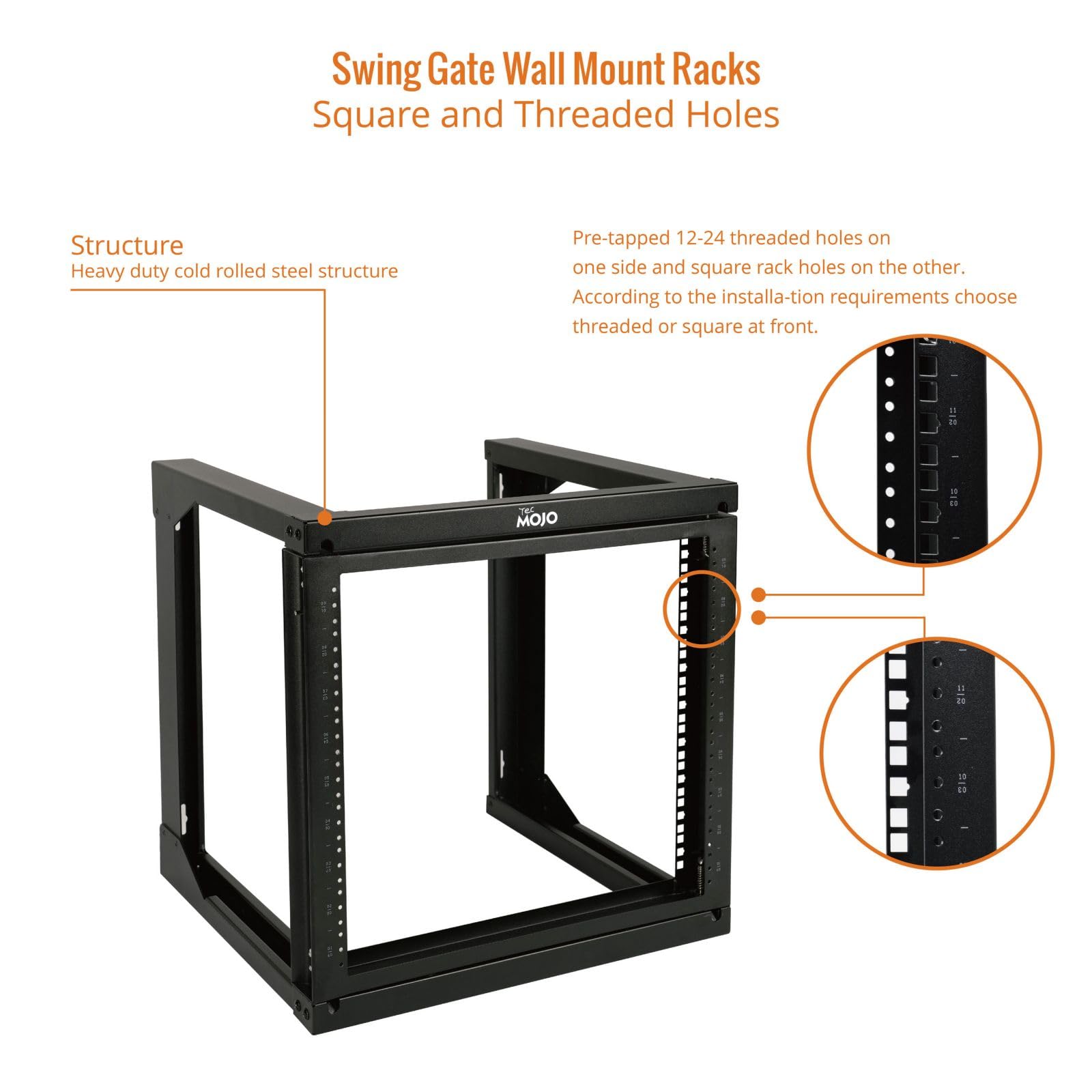 9U Wall Mount Open Frame Network Rack, Swing Out Hinged Door 24 Inch ...