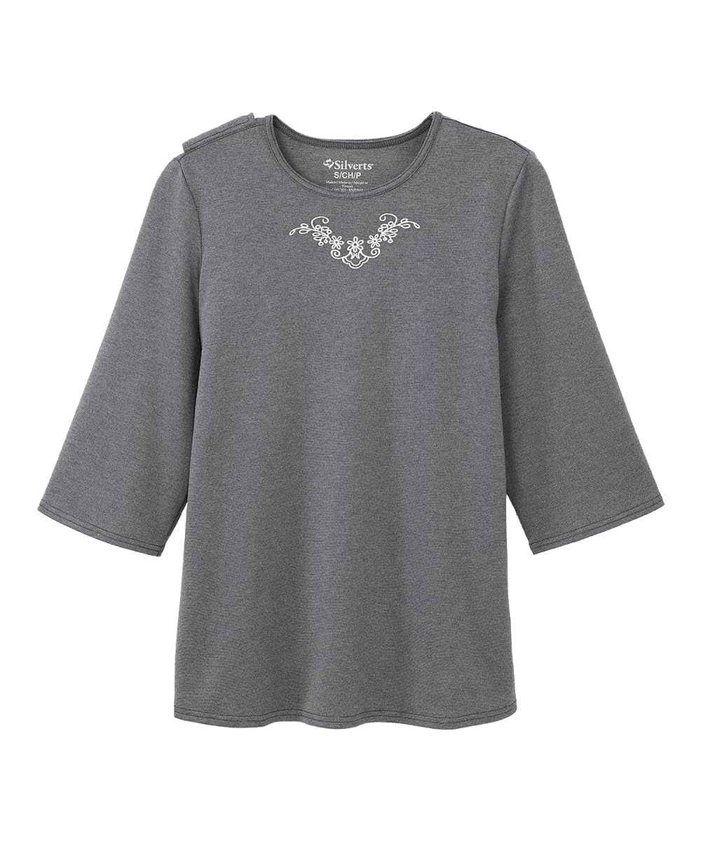 Women’s Open Back Adaptive Warm Winter Weight Top for Seniors - 3/4 Long Sleeve Scoop Shirt