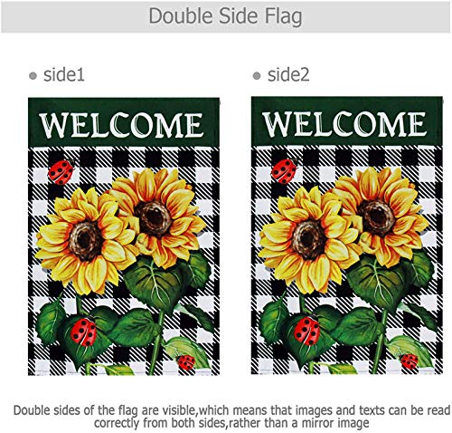 Welcome Fall Sunflower Ladybug Garden Flag- Buffalo Plaid Autumn Vertical Garden Yard Flags Banner 12 X 18 Sunflower Farmhouse Home Decor Decoration For Outside #TOP2