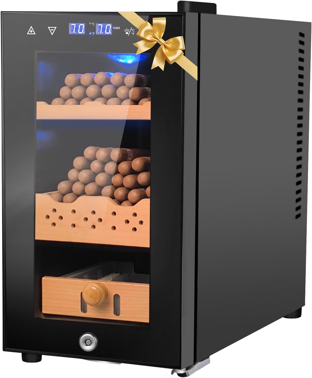 25L Cigar Electric Humidor, 200 Counts Large Capacity,Thermostatic Electric Cooler Cabinet with Digital LED Screen, Safety Lock,Smart Humidity & Temp Control, Gifts for Men