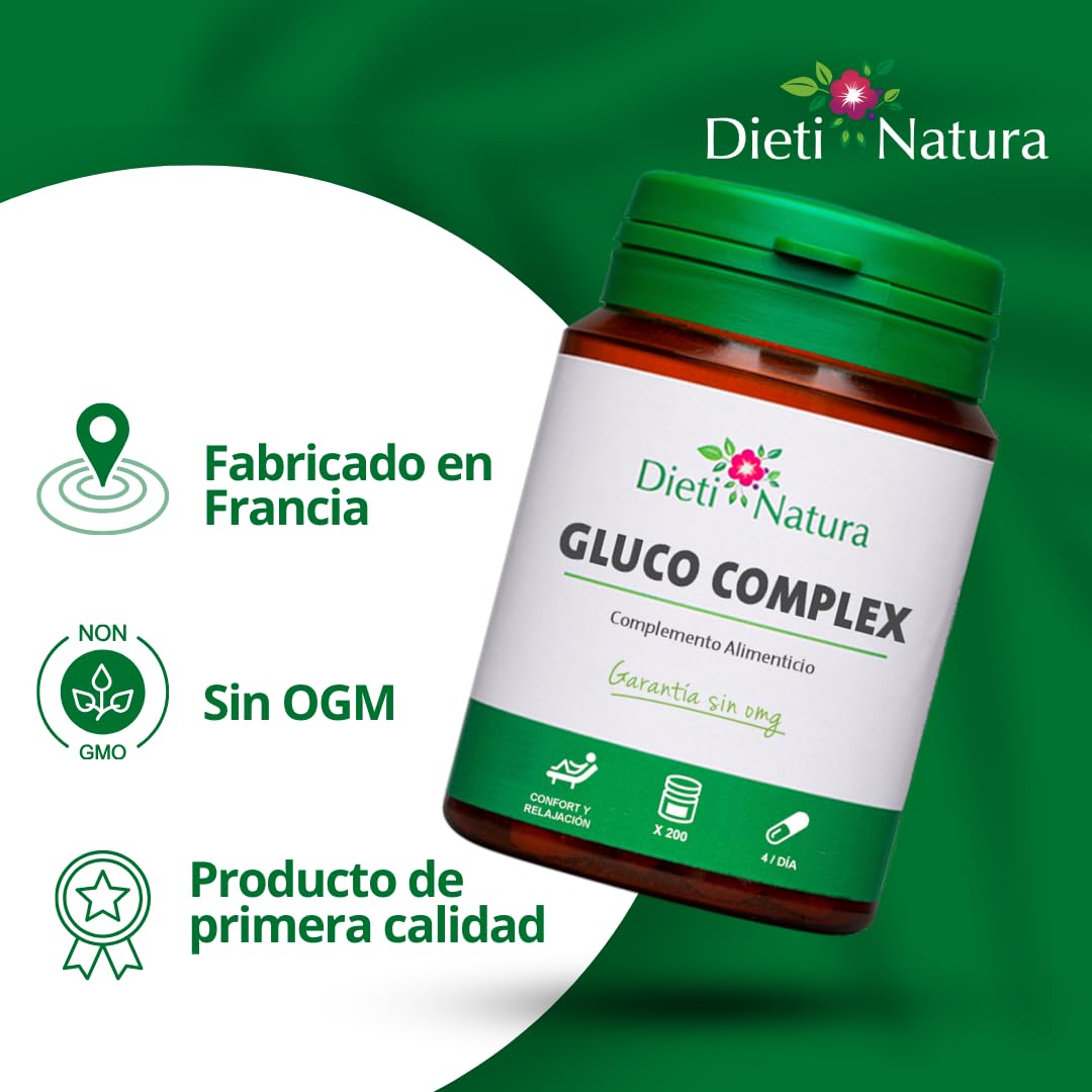 Gluco Complex Dieti Natura - 200 Cápsulas para Estabilizar el Azúcar en Sangre - Suplemento Natural con Canela y Astrágalo - Apoyo para una Vida Saludable y Control de la Glucosa por 3 Meses