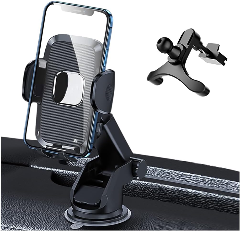CGEAMDY 2-in-1 Suction Cup Car Phone Mount, Cell Phone Holder for Windshield, Dashboard, Air Vent, Automobile Cradles, Car Interior Accessories, Compatible for 4.7-6.8 iPhone 12/11/Pro and More