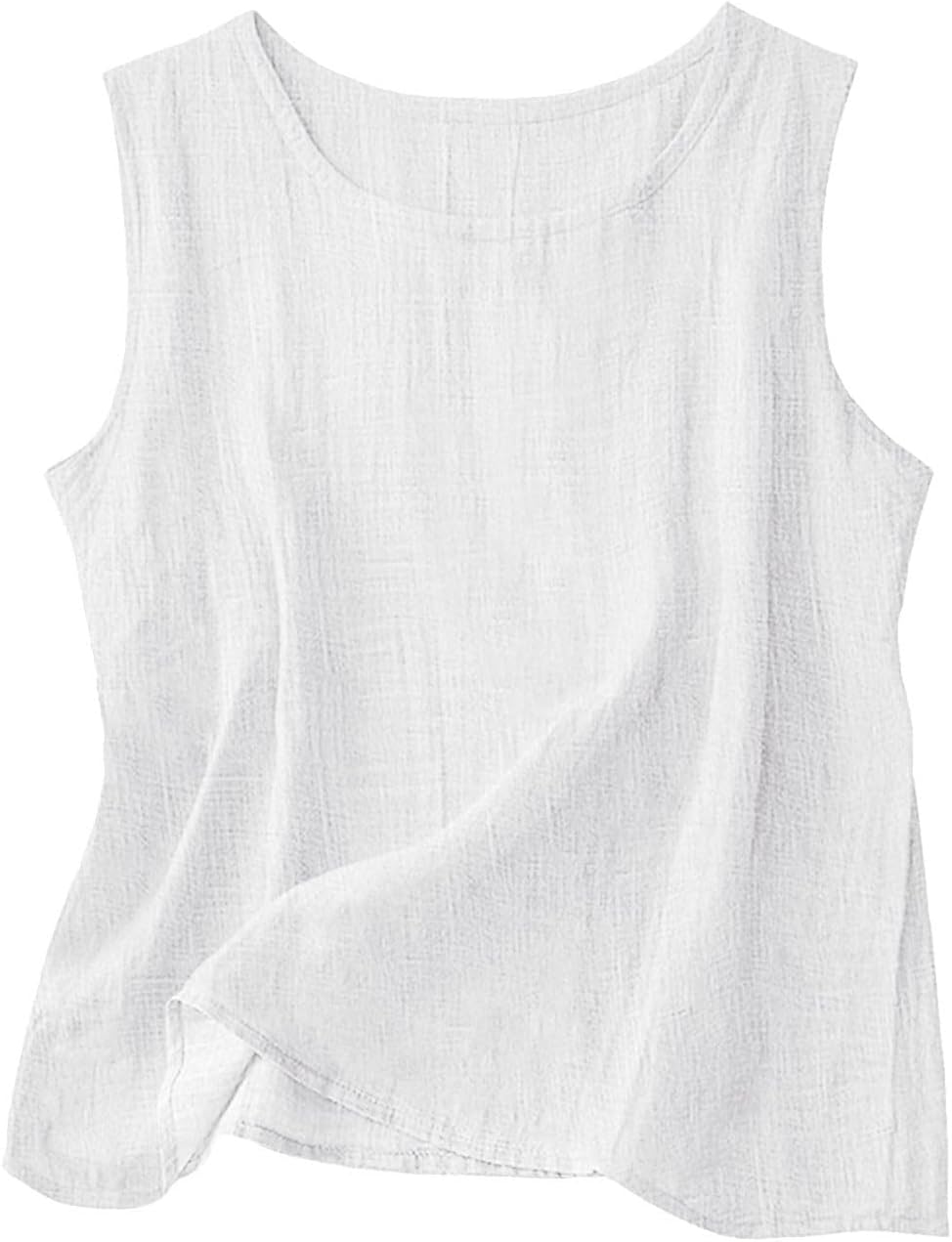 Linen Tank Tops for Women Loose Fit Casual Summer Boho Cottage Core Sleeveless Crewneck Gauze Cotton Shirts Vest