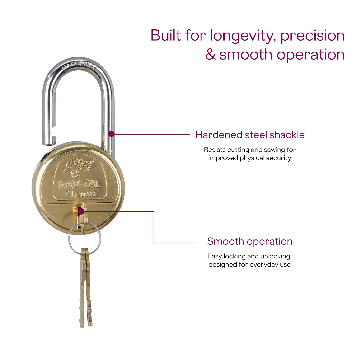 Godrej Locks Polished Finish Navtal 7 Levers 2 Key with Shut Height (Brass, 30 mm) — Amazon image 5