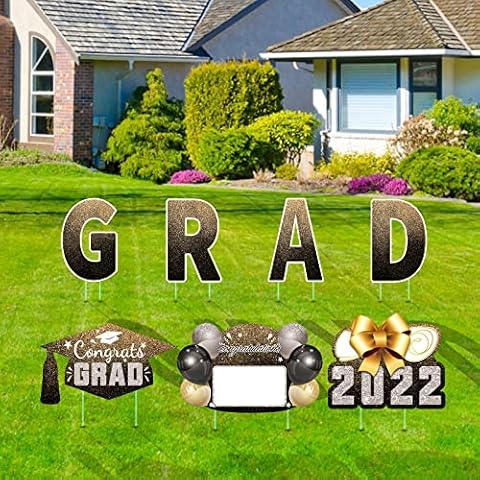 Graduation Yard Sign 2022 with Stakes, Graduation Signs for Yard Decorations, Graduation Lawn Sign Personalized Outdoor Grad Party Supplies, Set of 7 Cover